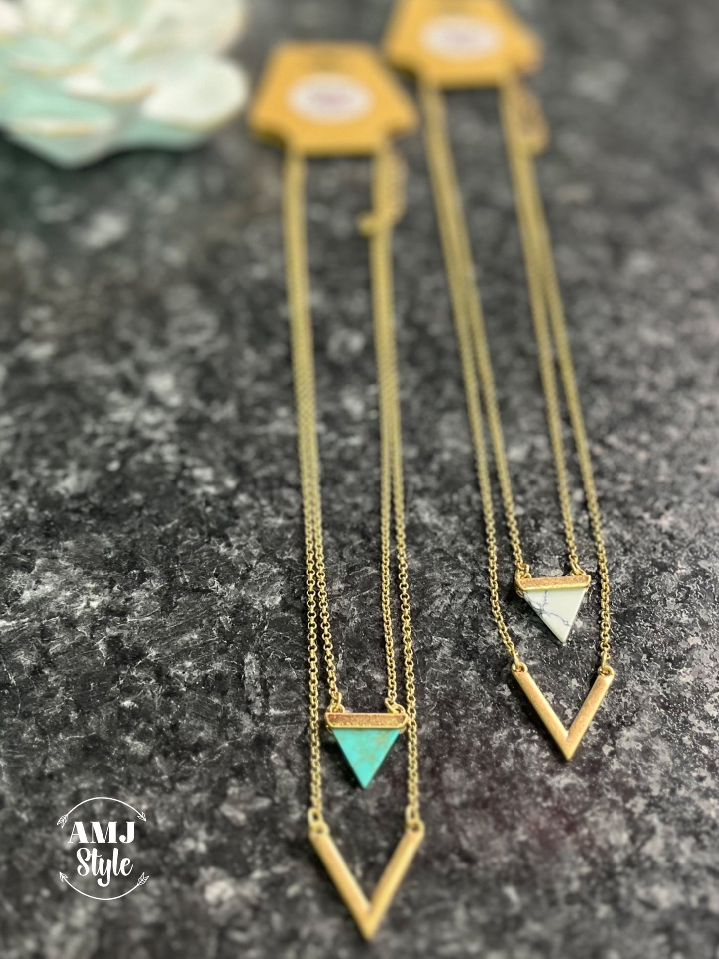 Triangle Stone Necklace - Teal