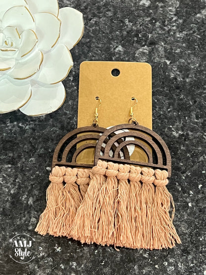 Wooden Thread Tassel Earrings