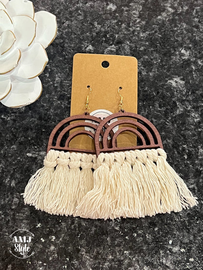 Wooden Thread Tassel Earrings