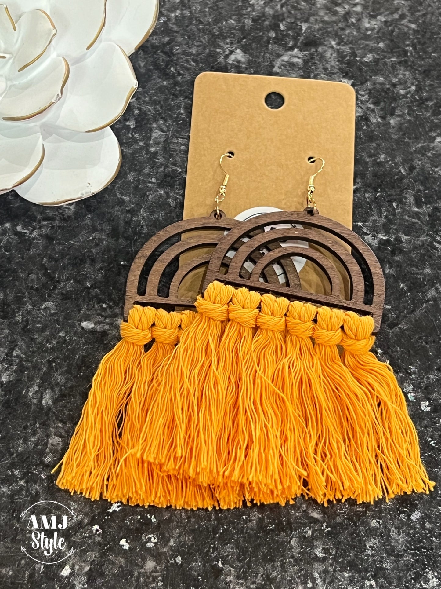 Wooden Thread Tassel Earrings