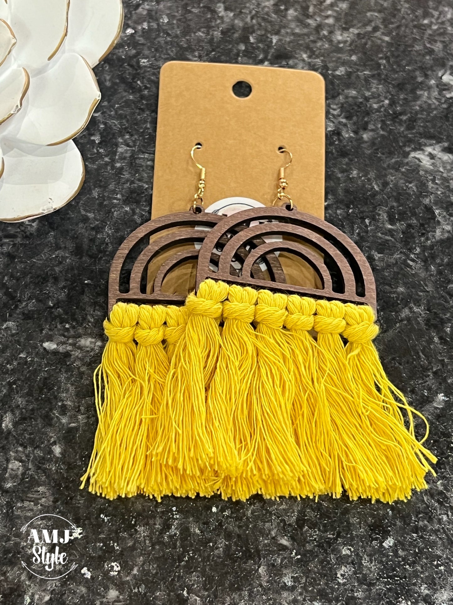 Wooden Thread Tassel Earrings