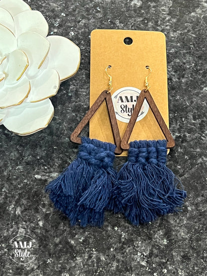 Wooden Thread Tassel Earrings