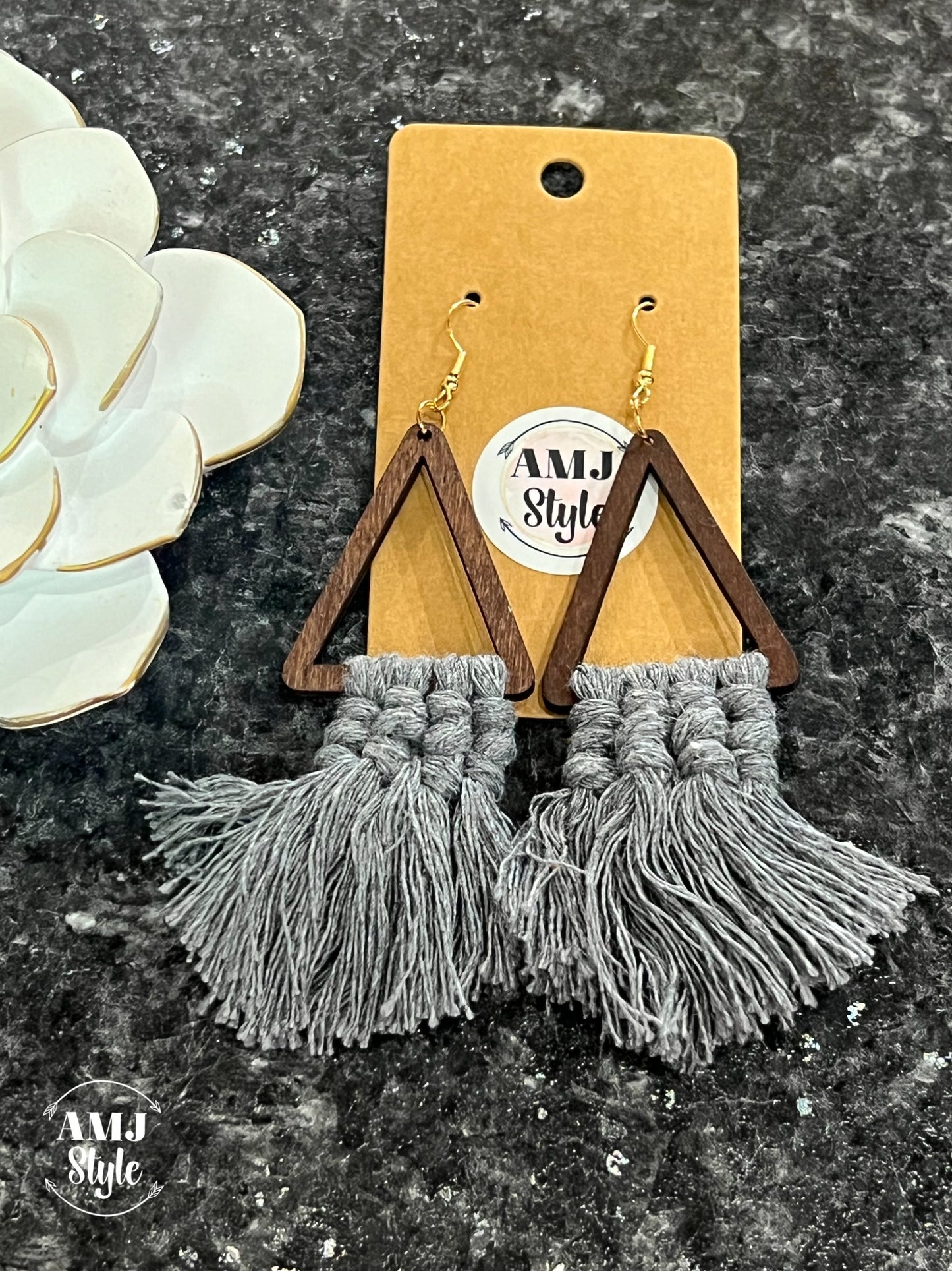 Wooden Thread Tassel Earrings