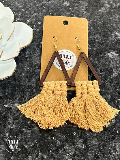 Wooden Thread Tassel Earrings