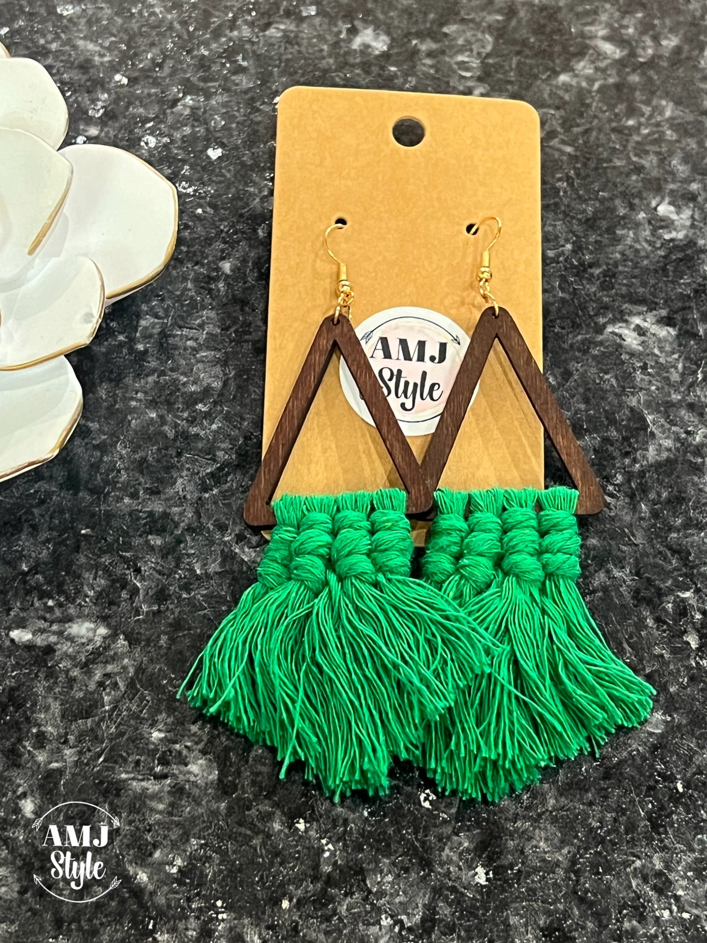 Wooden Thread Tassel Earrings