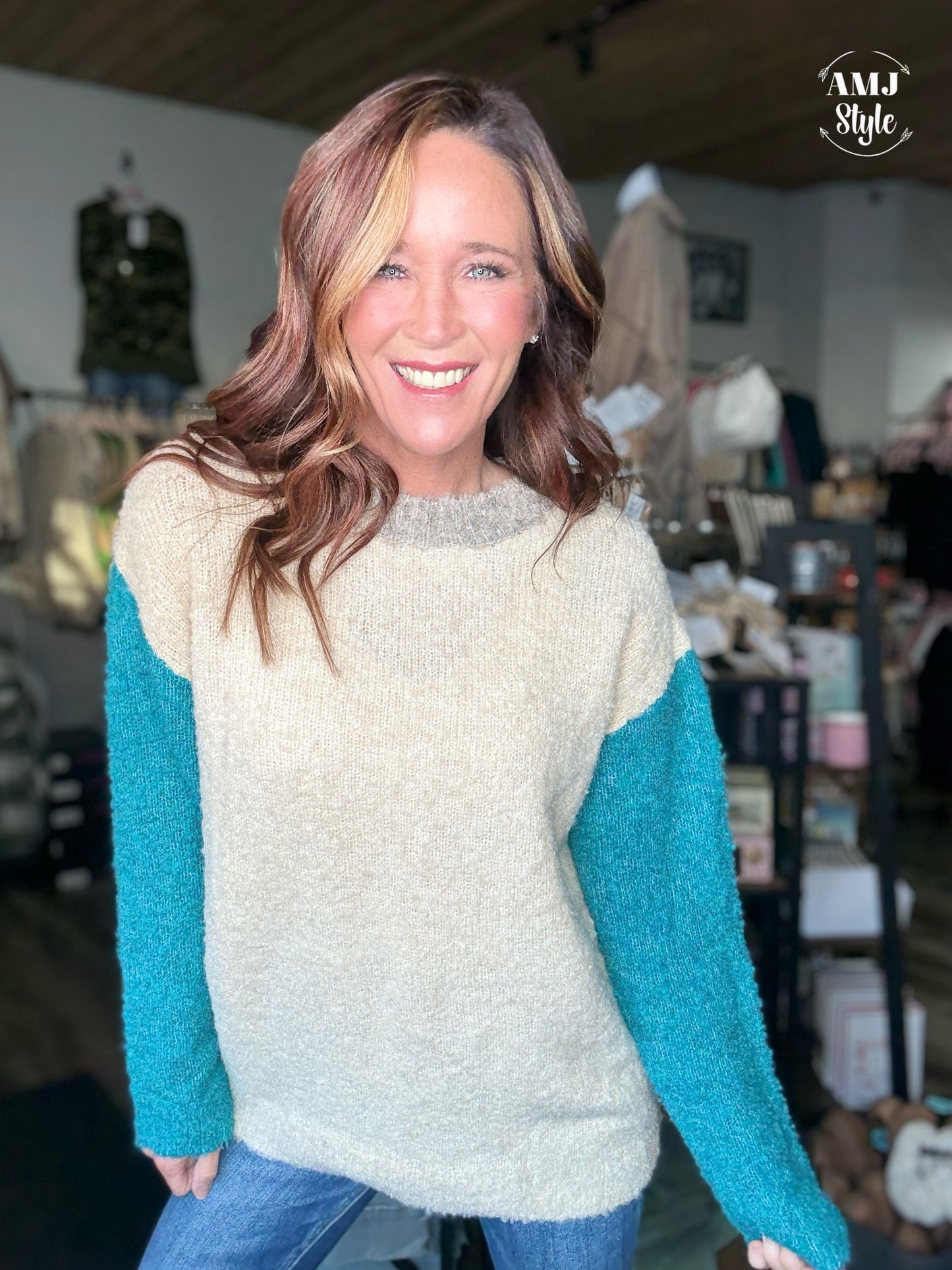 Plush Color Block Sweater