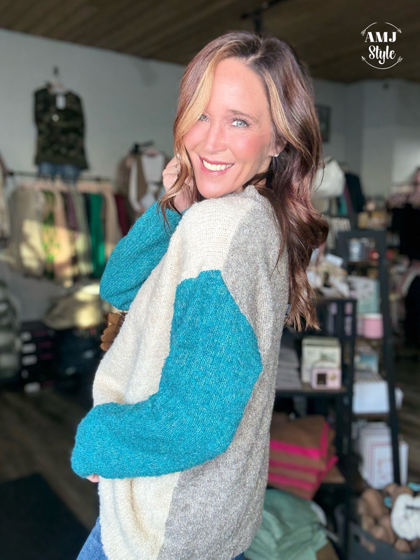 Plush Color Block Sweater