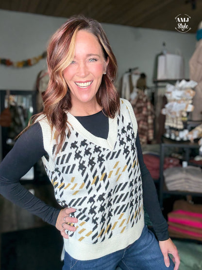 Harper Houndstooth Sweater Vest