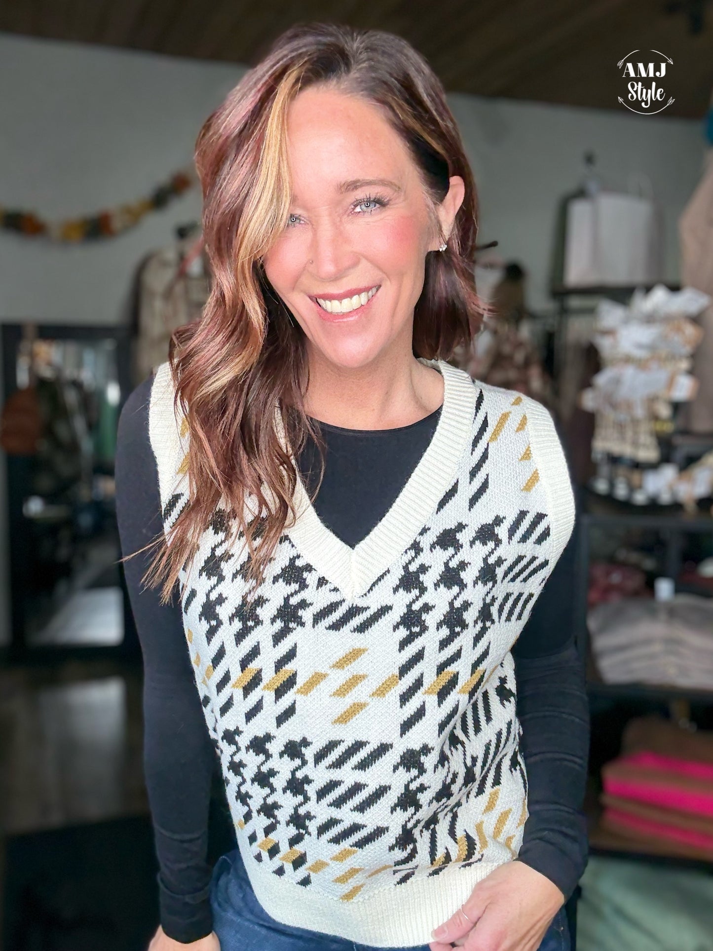 Harper Houndstooth Sweater Vest