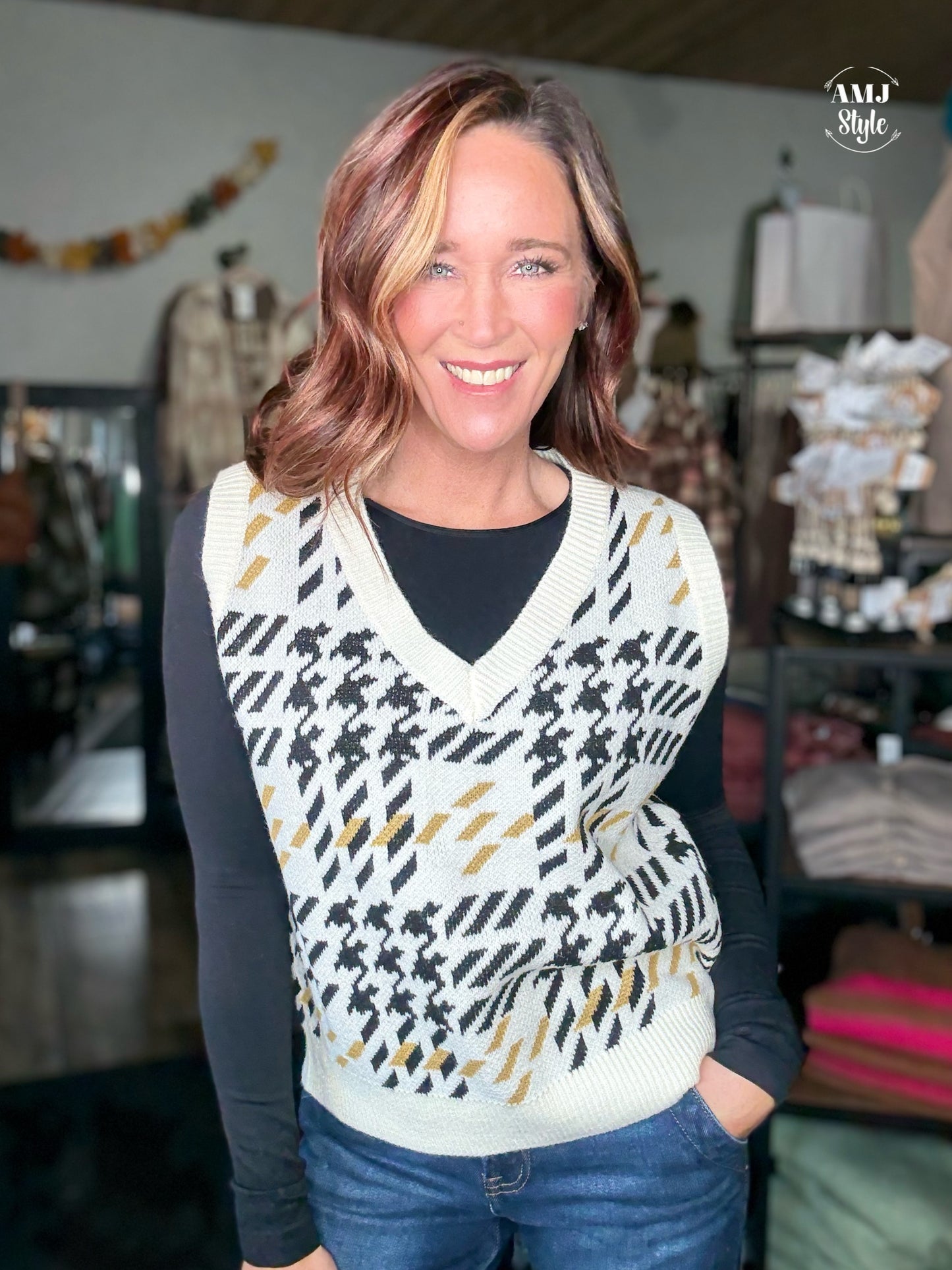 Harper Houndstooth Sweater Vest