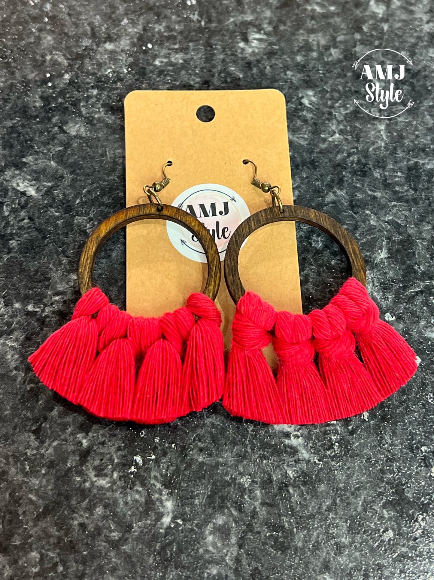 Wooden Thread Tassel Earrings