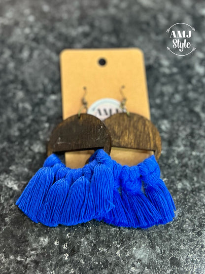 Wooden Thread Tassel Earrings