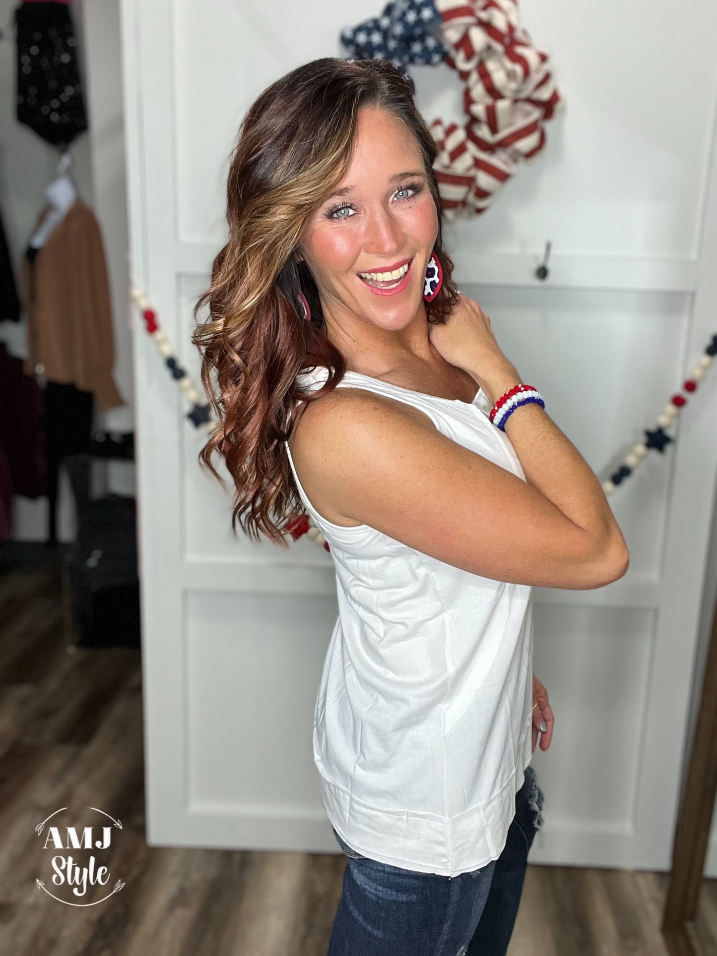 White Faux Button Tank