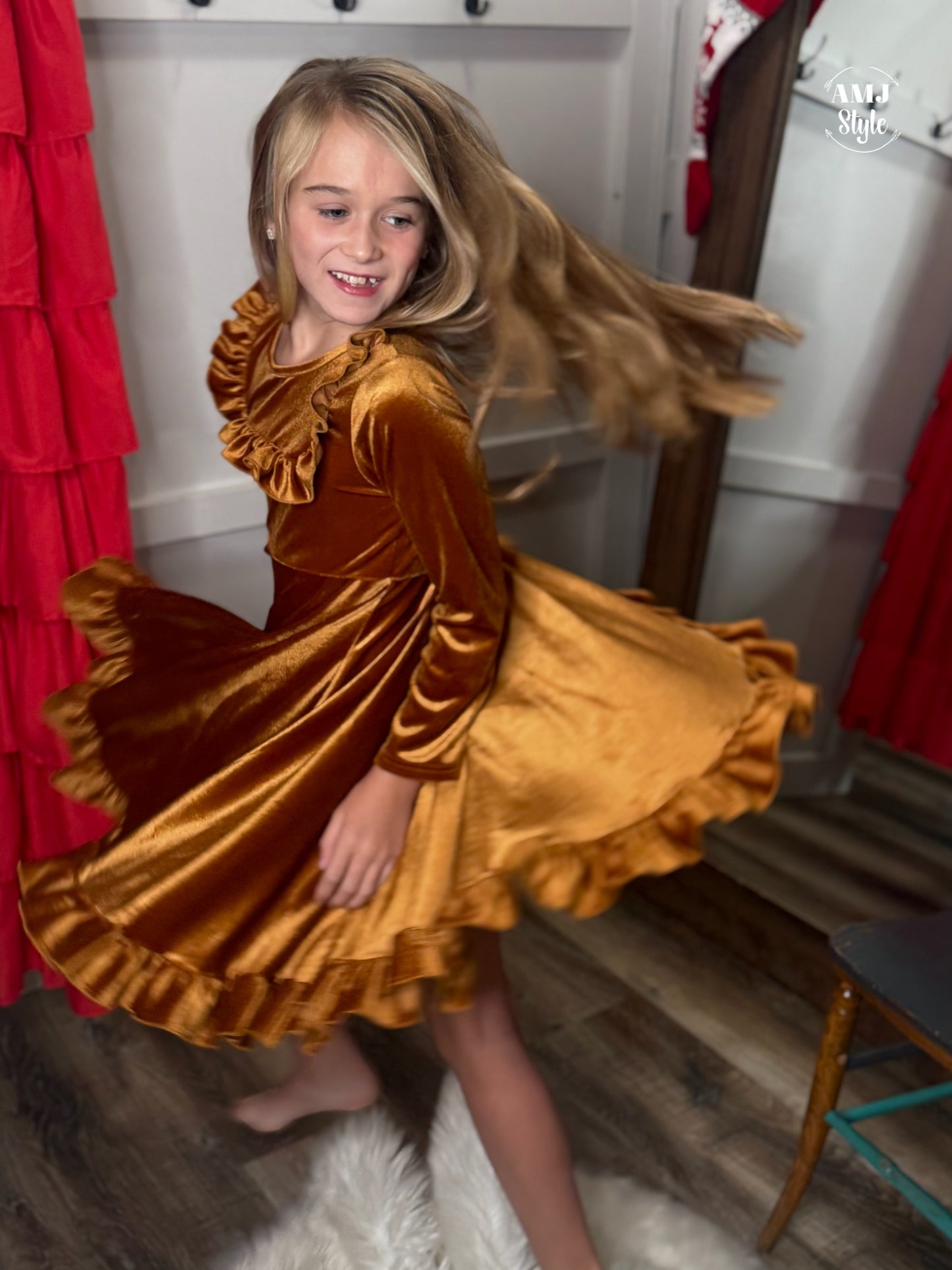 Deep Golden Velvet Kiddos Dress
