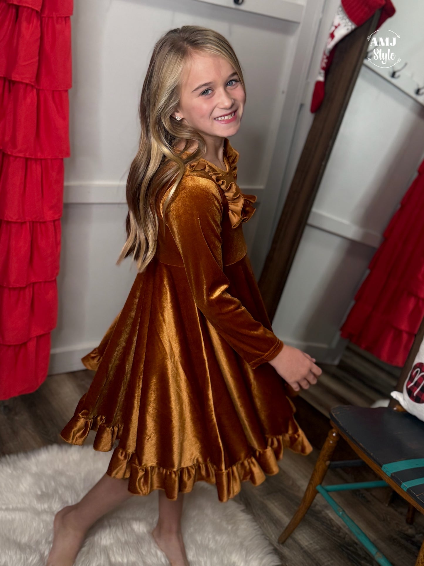 Deep Golden Velvet Kiddos Dress