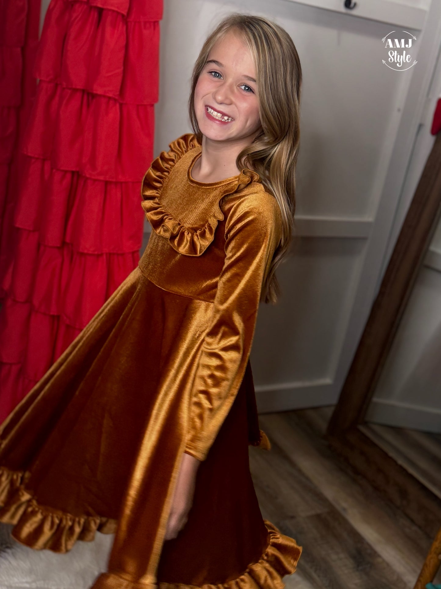 Deep Golden Velvet Kiddos Dress