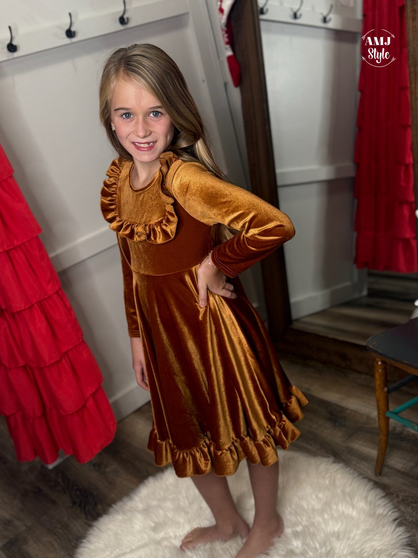 Deep Golden Velvet Kiddos Dress