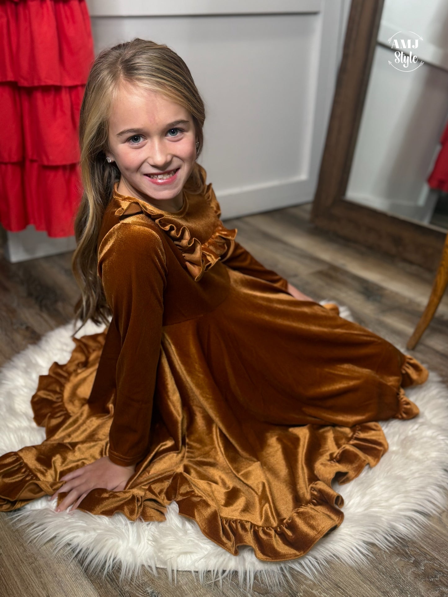 Deep Golden Velvet Kiddos Dress