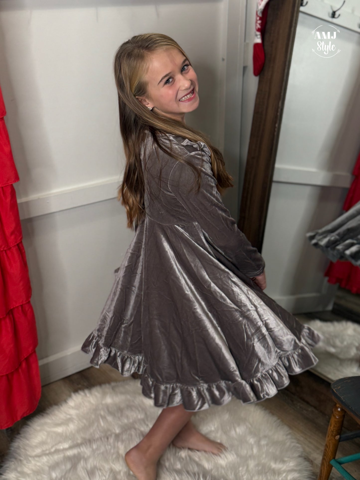 Silver Ice Velvet Kiddo Dress
