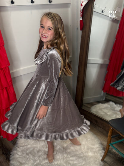 Silver Ice Velvet Kiddo Dress