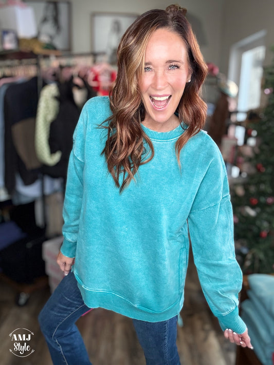 Full of Warmth Pullover - Light Teal