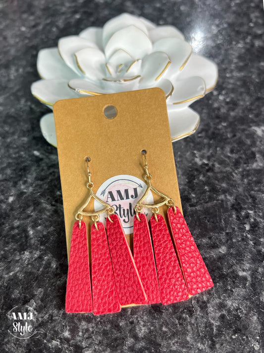 Red Leather Tassel Earrings