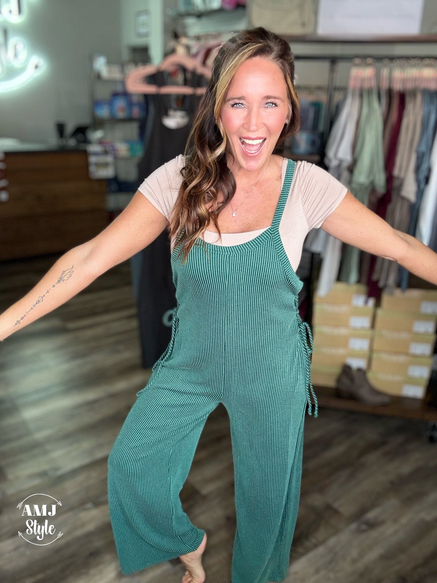 River Ribbed Jumpsuit - Forest Green