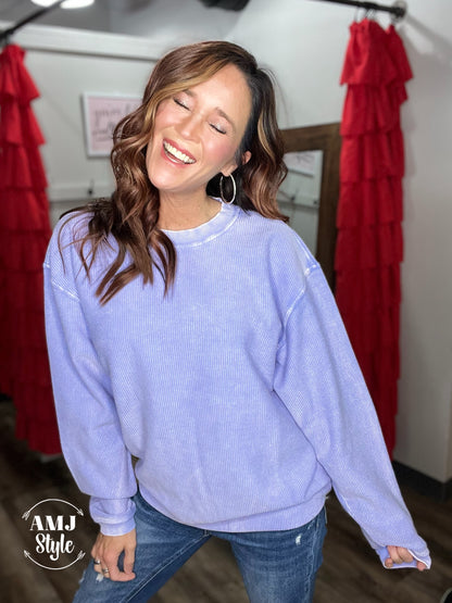 Luxe Corded Crew Sweatshirt - Periwinkle