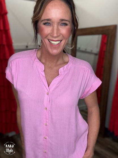 Blush Pink Linen Top