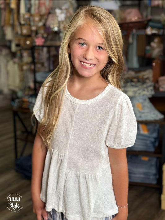 White Block Woven Kiddo Top