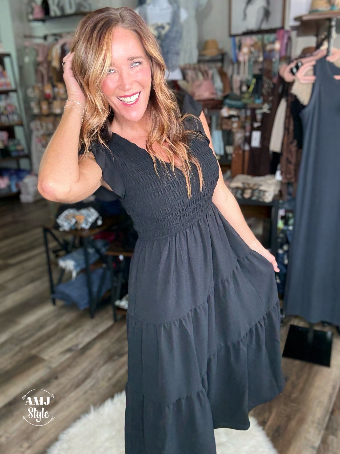 Camellia Charm Onyx Dress