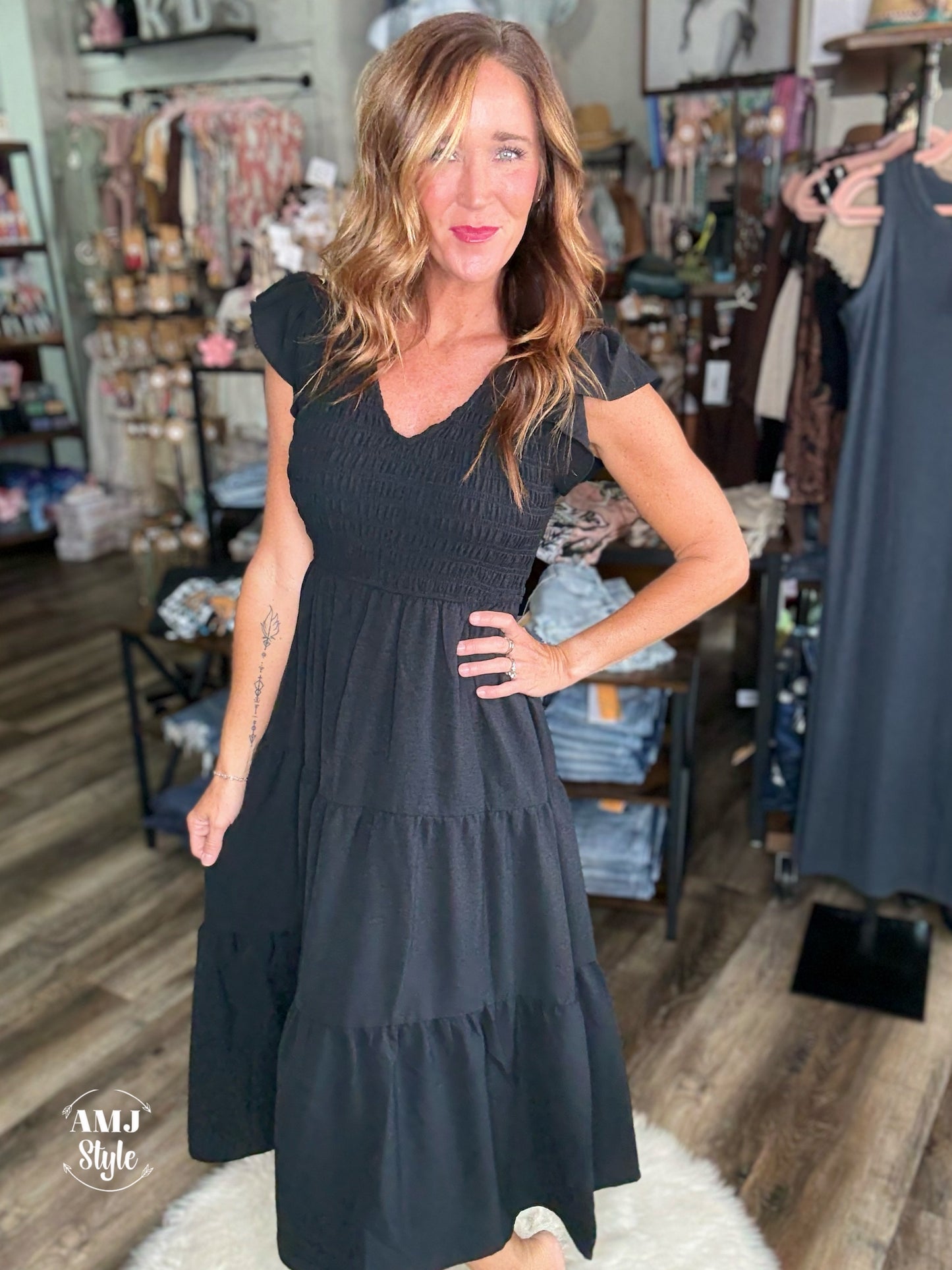 Camellia Charm Onyx Dress