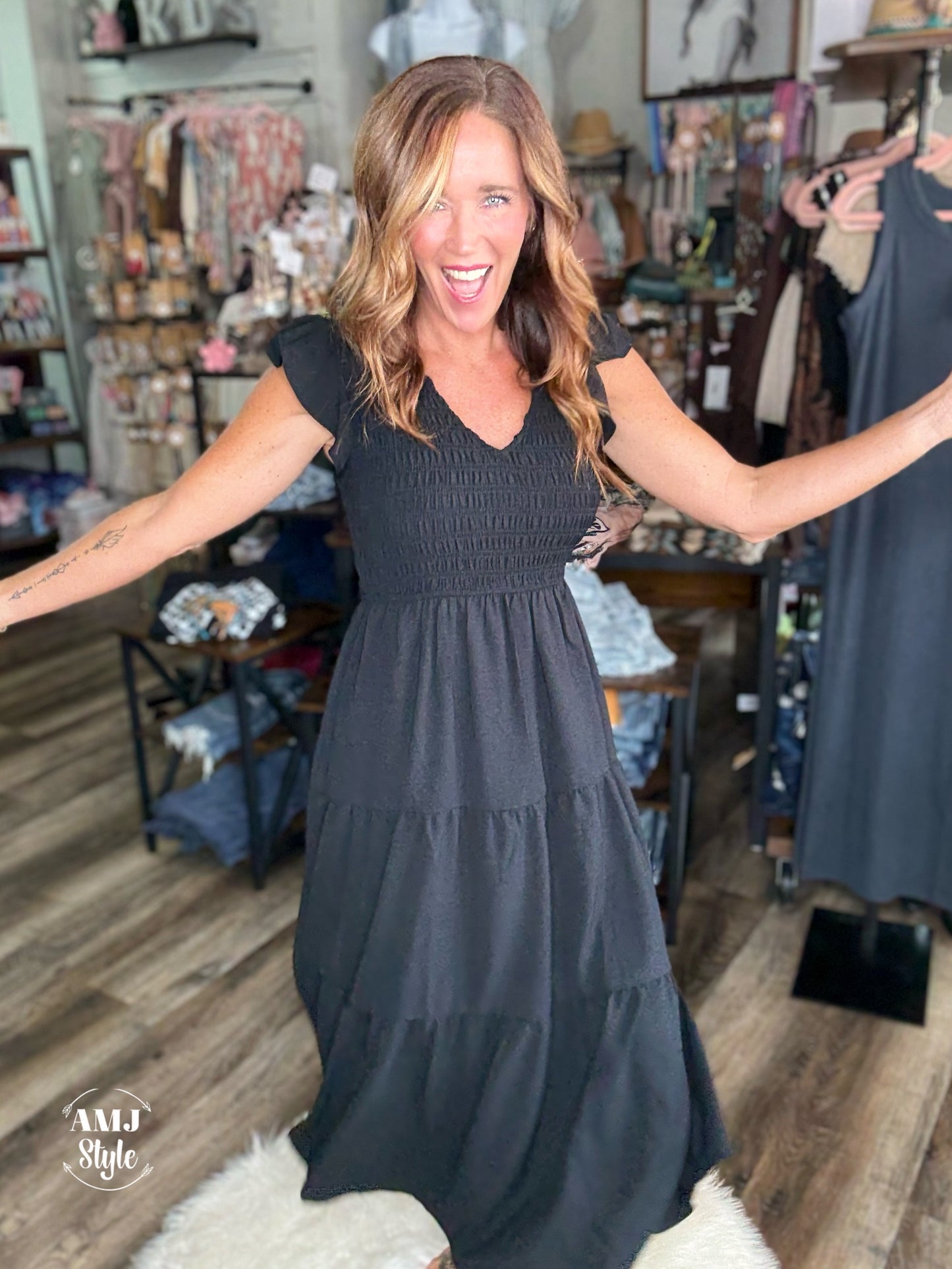 Camellia Charm Onyx Dress