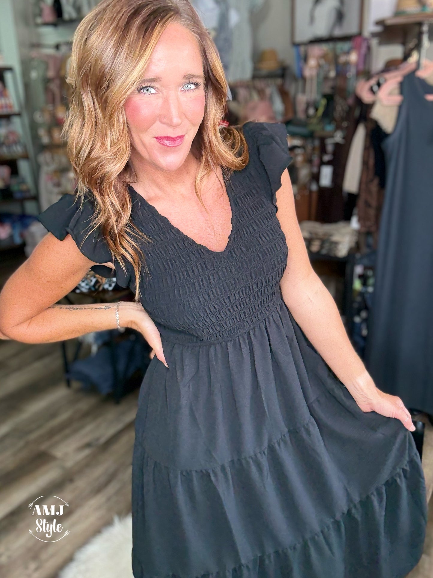 Camellia Charm Onyx Dress