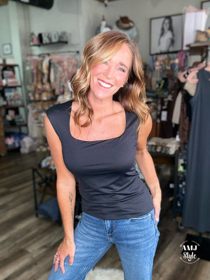 Butter Knit Sleeveless Top - Black