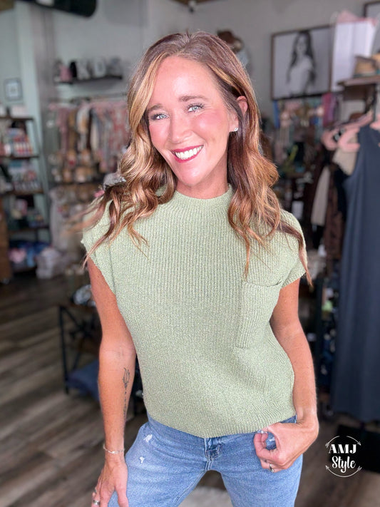 Knitted Hug Sweater Top - Sage