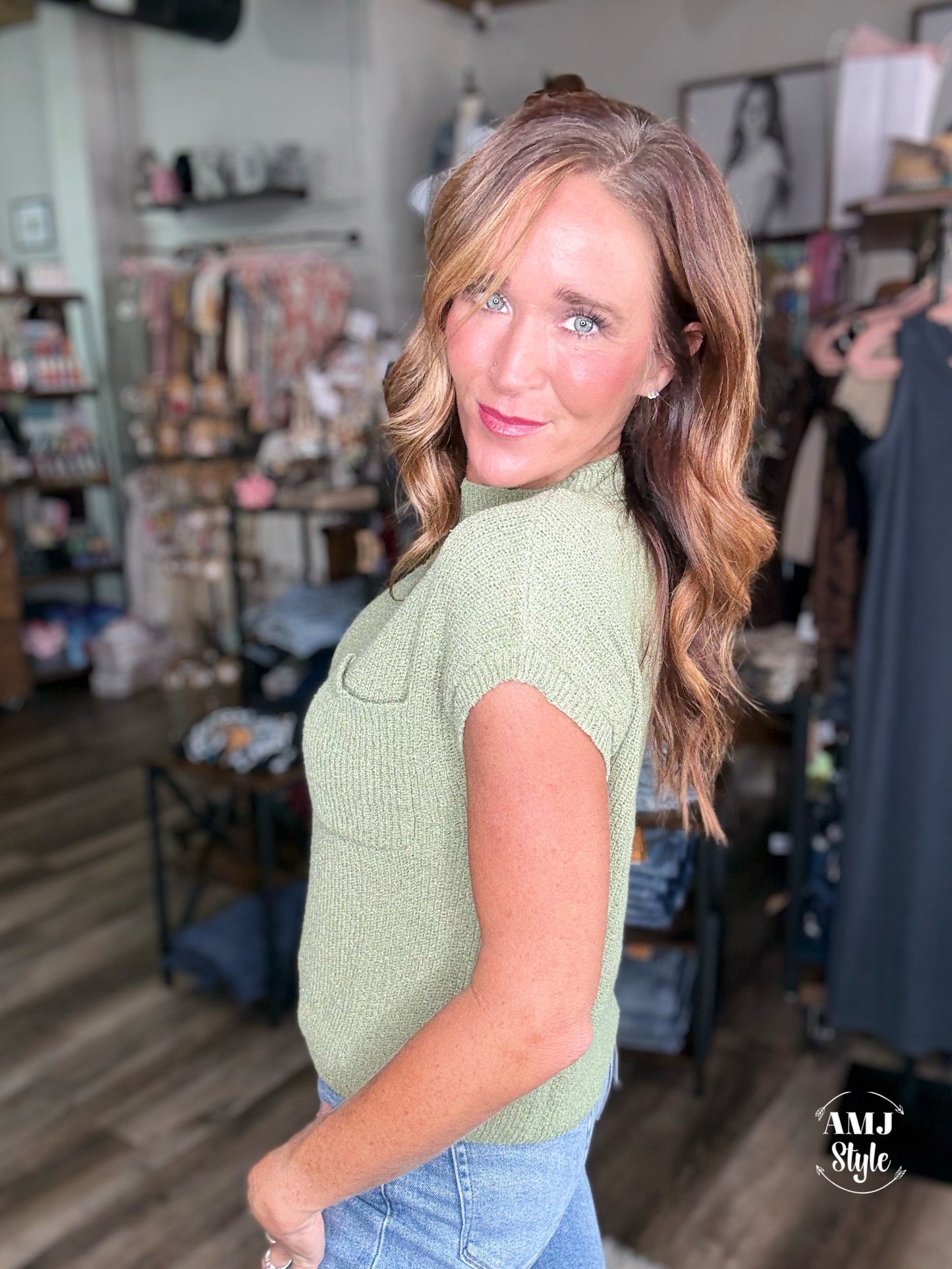 Knitted Hug Sweater Top - Sage