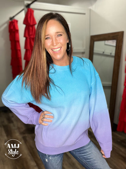 Luxe Ombre Corded Crew Sweatshirt - Purple/Blue