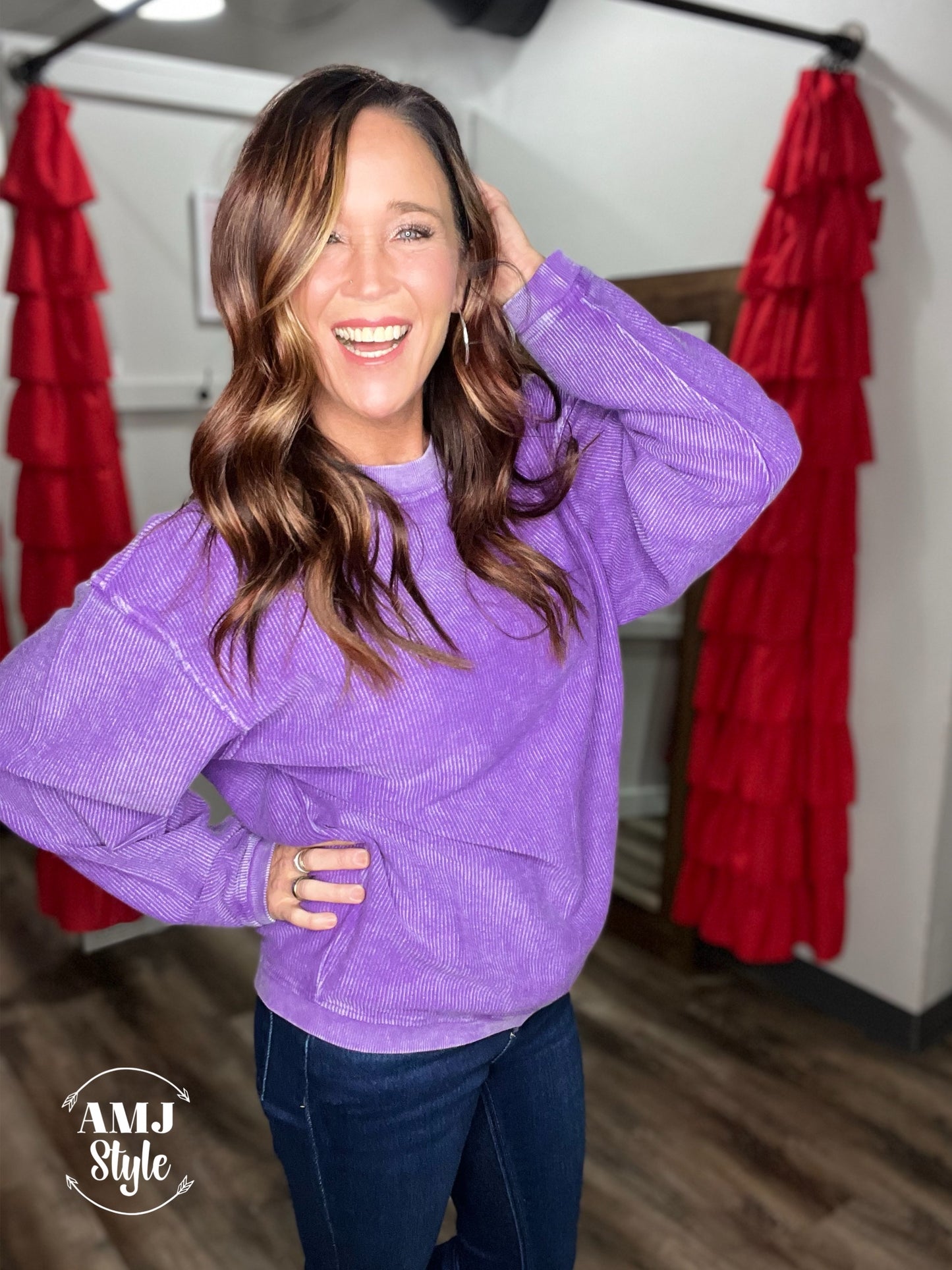 Luxe Corded Crew Sweatshirt - Deep Purple