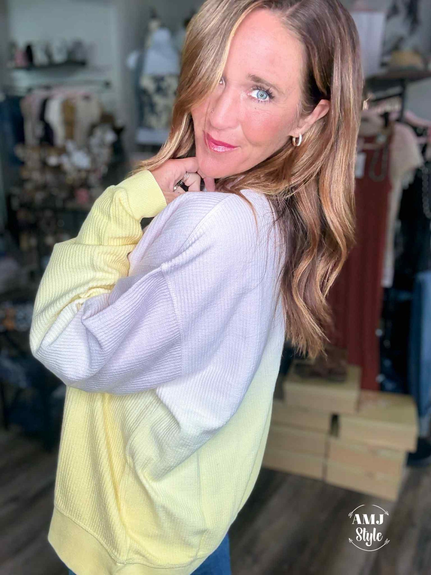Luxe Ombre Corded Crew Sweatshirt - Lilac/Banana