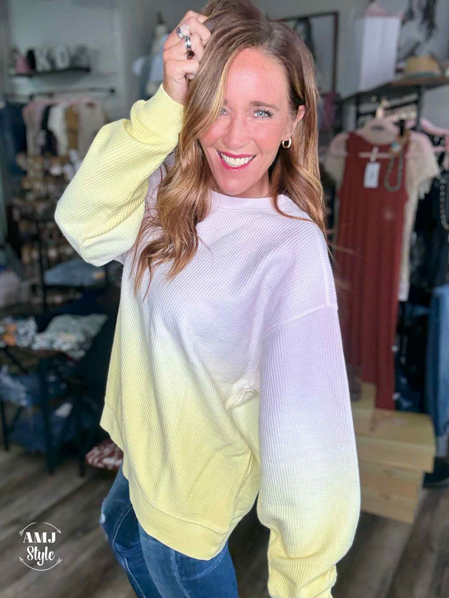 Luxe Ombre Corded Crew Sweatshirt - Lilac/Banana