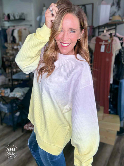 Luxe Ombre Corded Crew Sweatshirt - Lilac/Banana