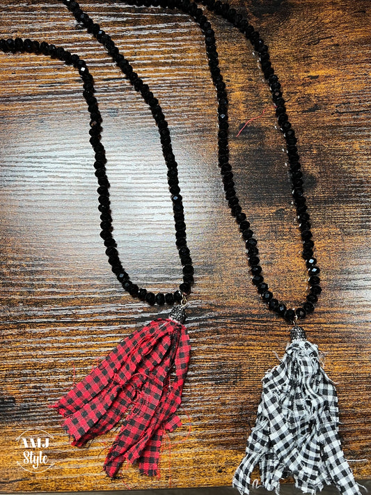 Plaid Tassel Necklace