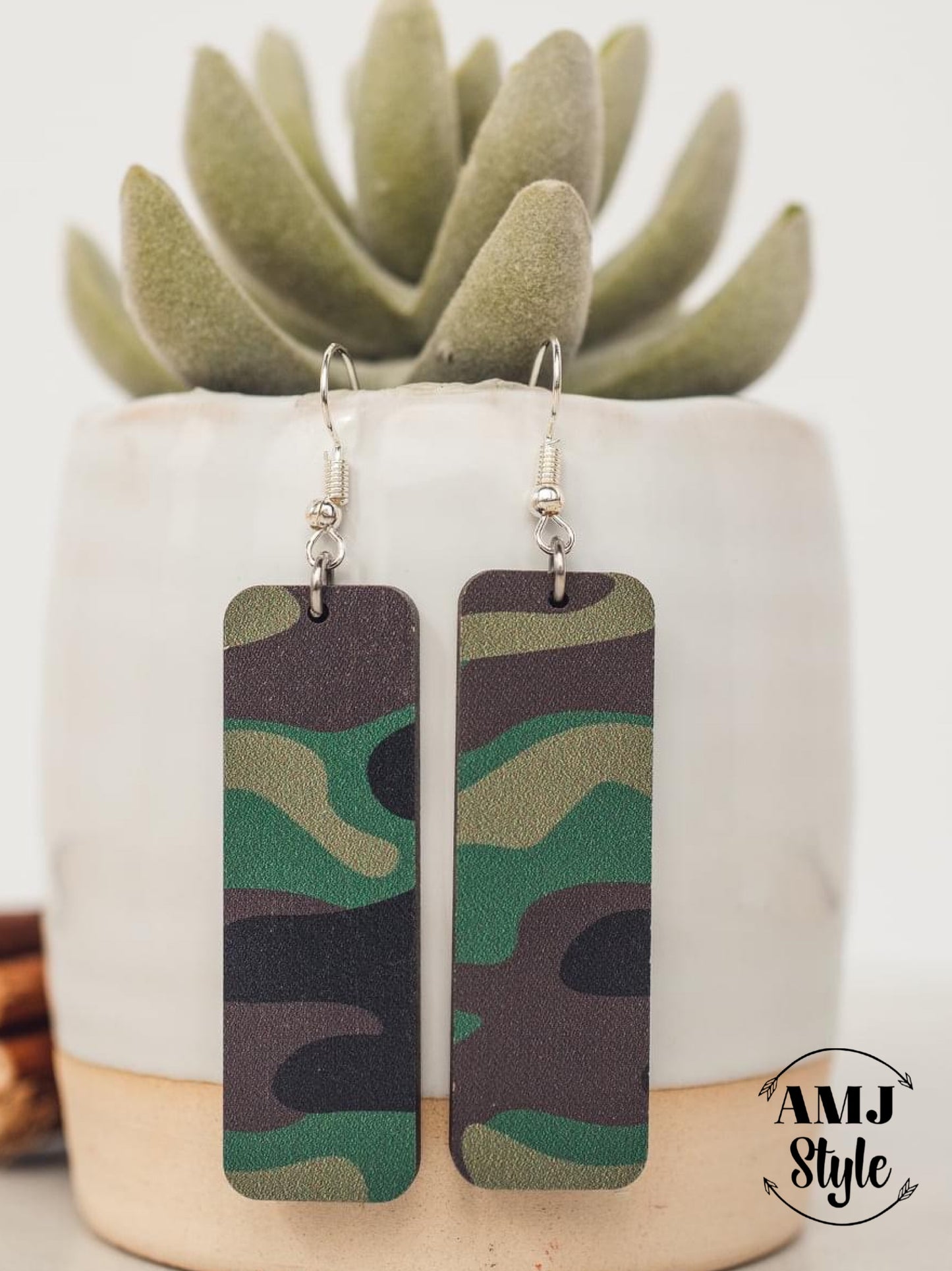 Camo Wood Dangle Earrings