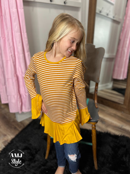 Bell Sleeve Striped Kiddo Top - Mustard