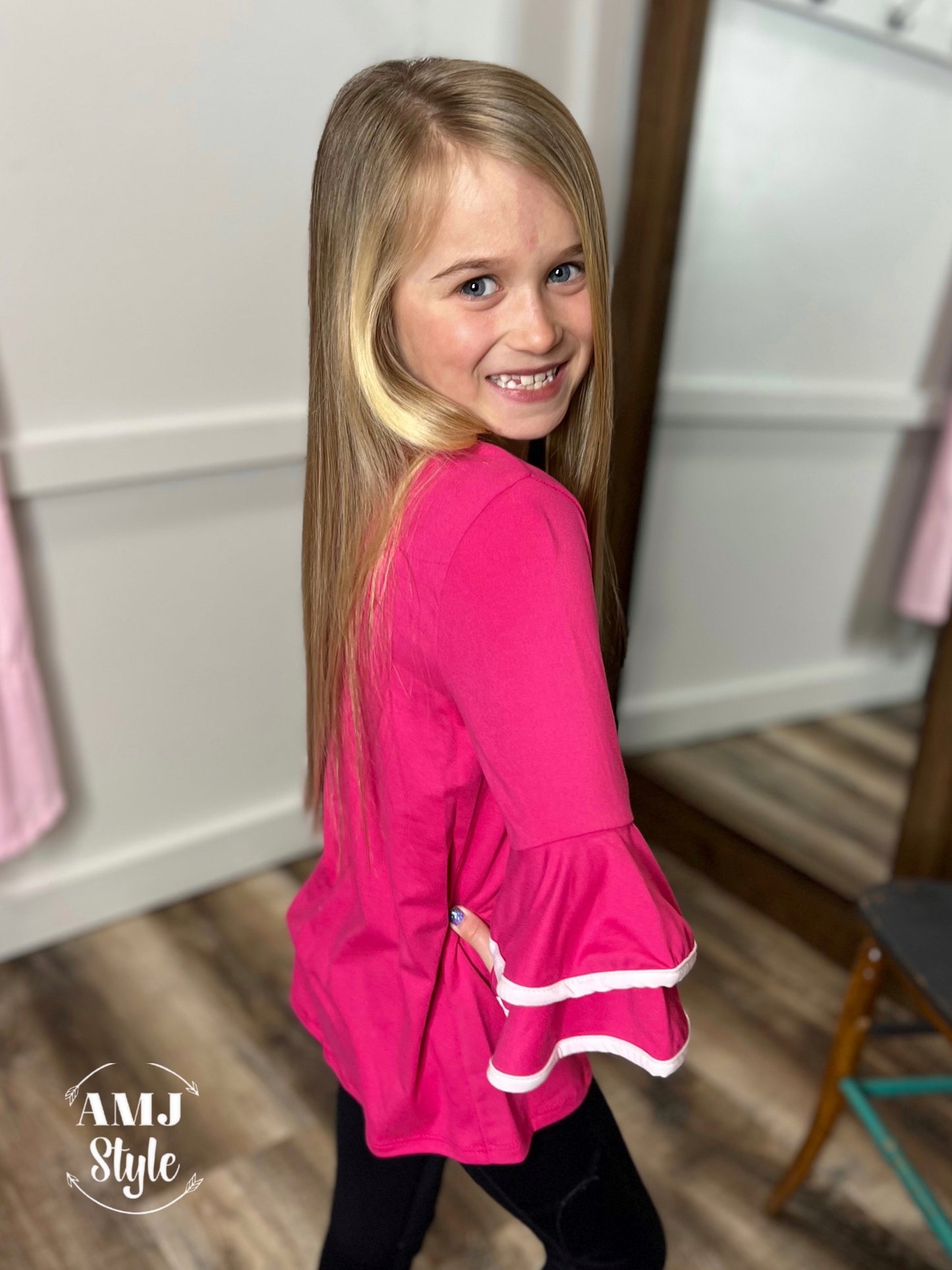 Pink Ruffle Sleeve Kiddo Top