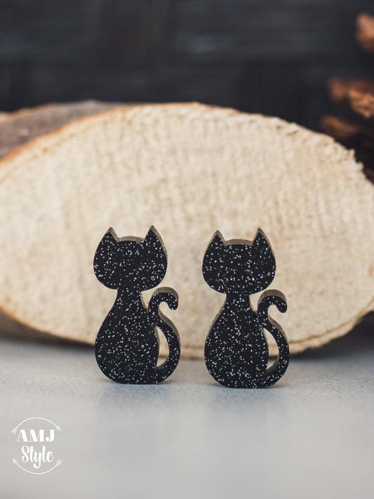 Black Cat Glitter Acrylic Studs