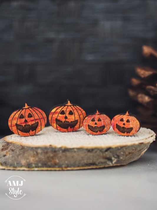 Distressed Jack O' Lantern Mommy & Me Wood Studs