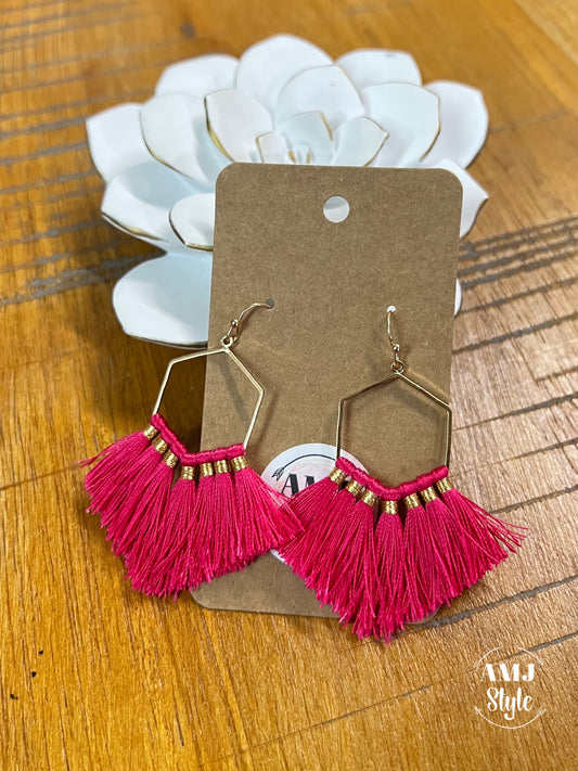 Geo Pink Tassel Earrings