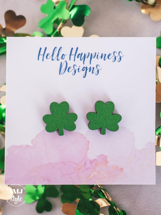 Solid Green Wood Shamrock Studs